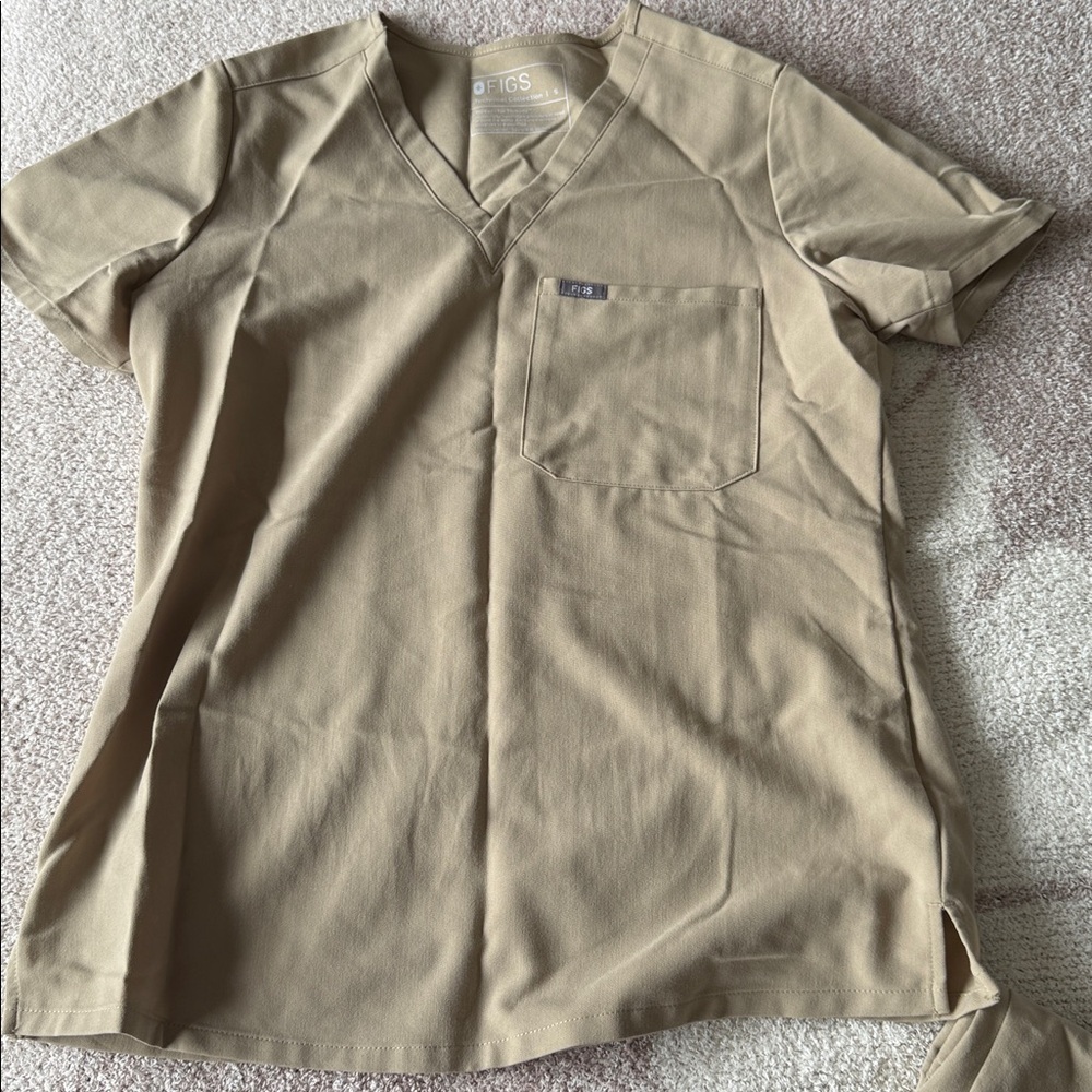 Figs Khaki V-Neck Scrub Top
